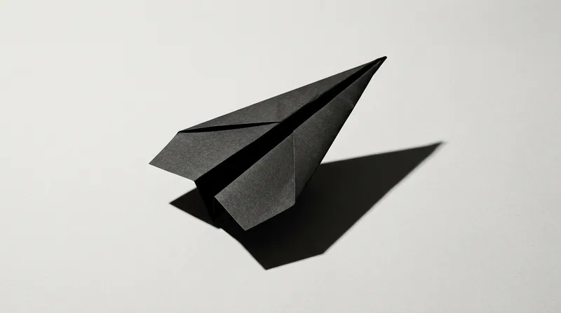Un avion de hârtie negru pe un fundal deschis